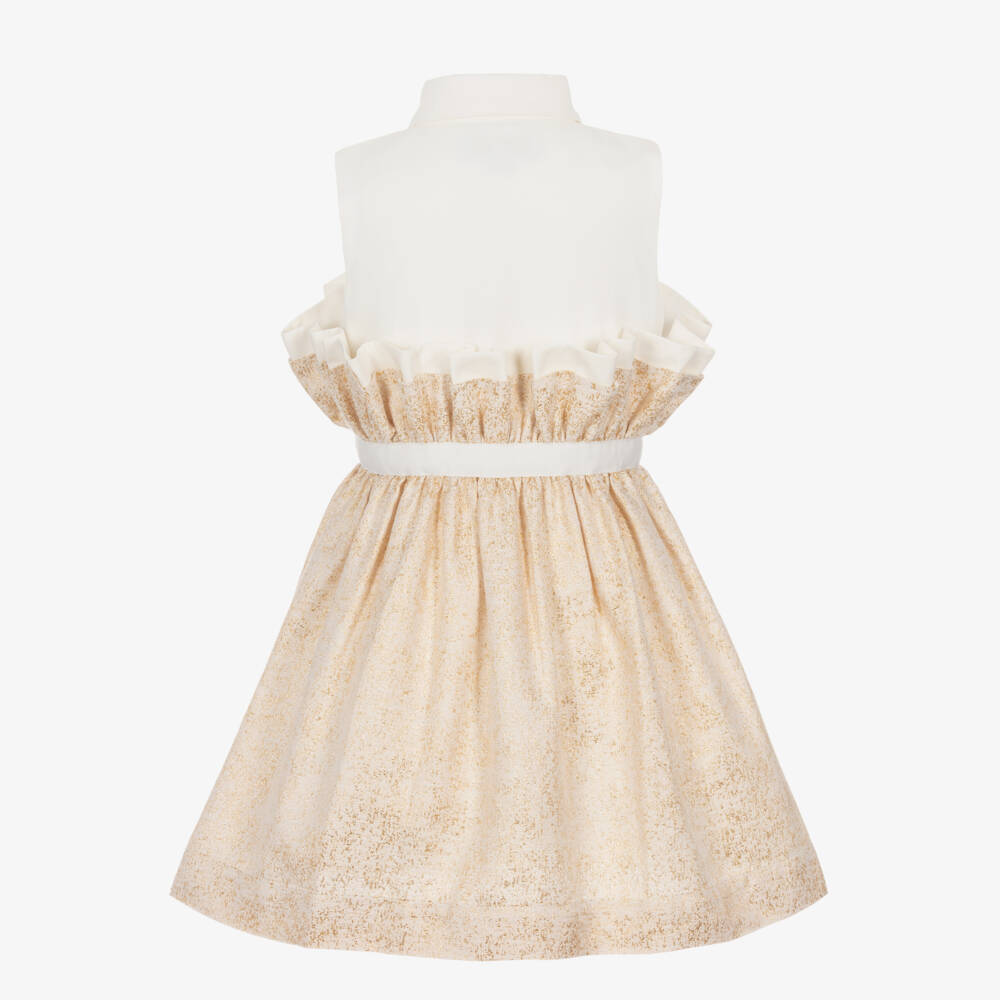 جيسي آند جيمس لندن-فستان براق قطن لون عاجي وذهبي | Childrensalon Outlet