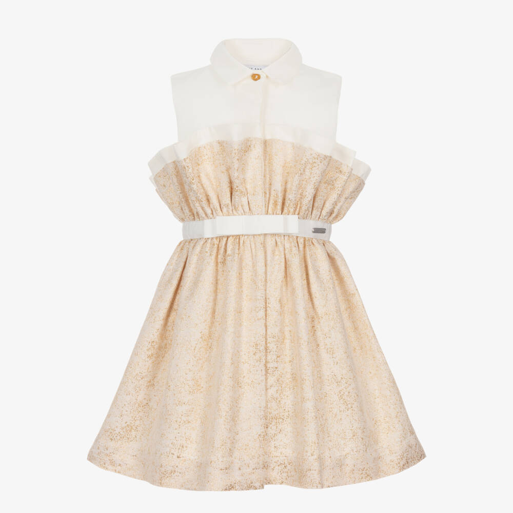 Jessie and James London-Girls Ivory and Gold Glitter Dress | Childrensalon Outlet