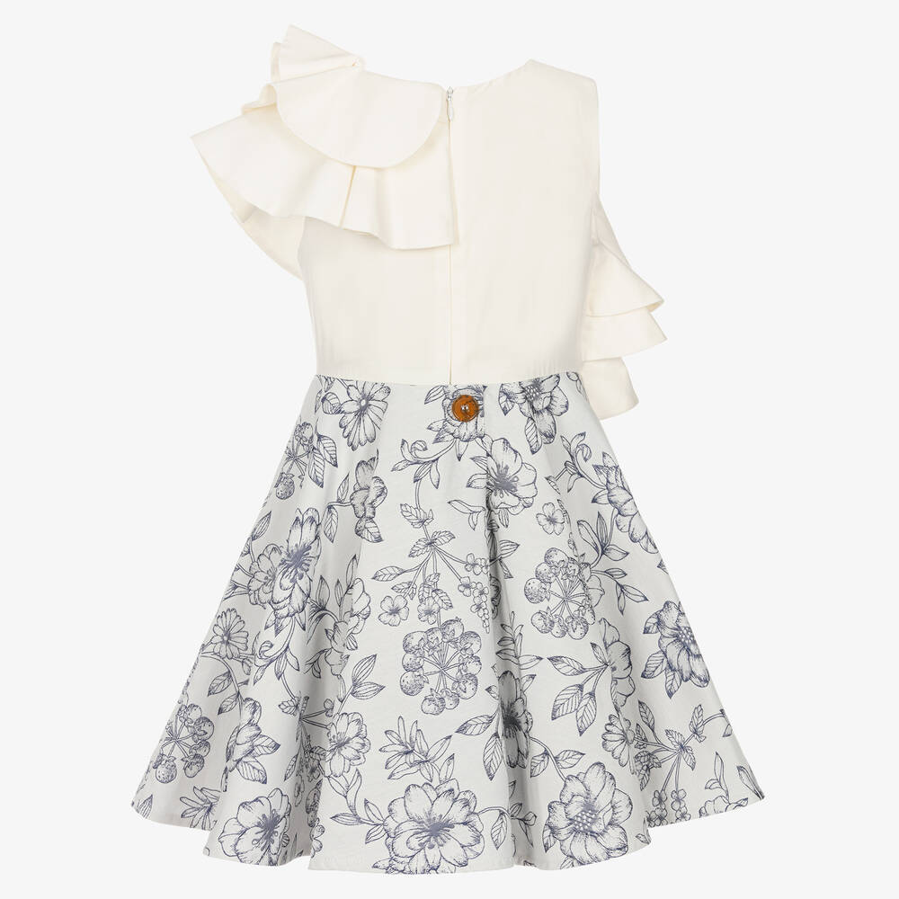 Jessie and James London-فستان قطن جاكارد لون أزرق وعاجي | Childrensalon Outlet