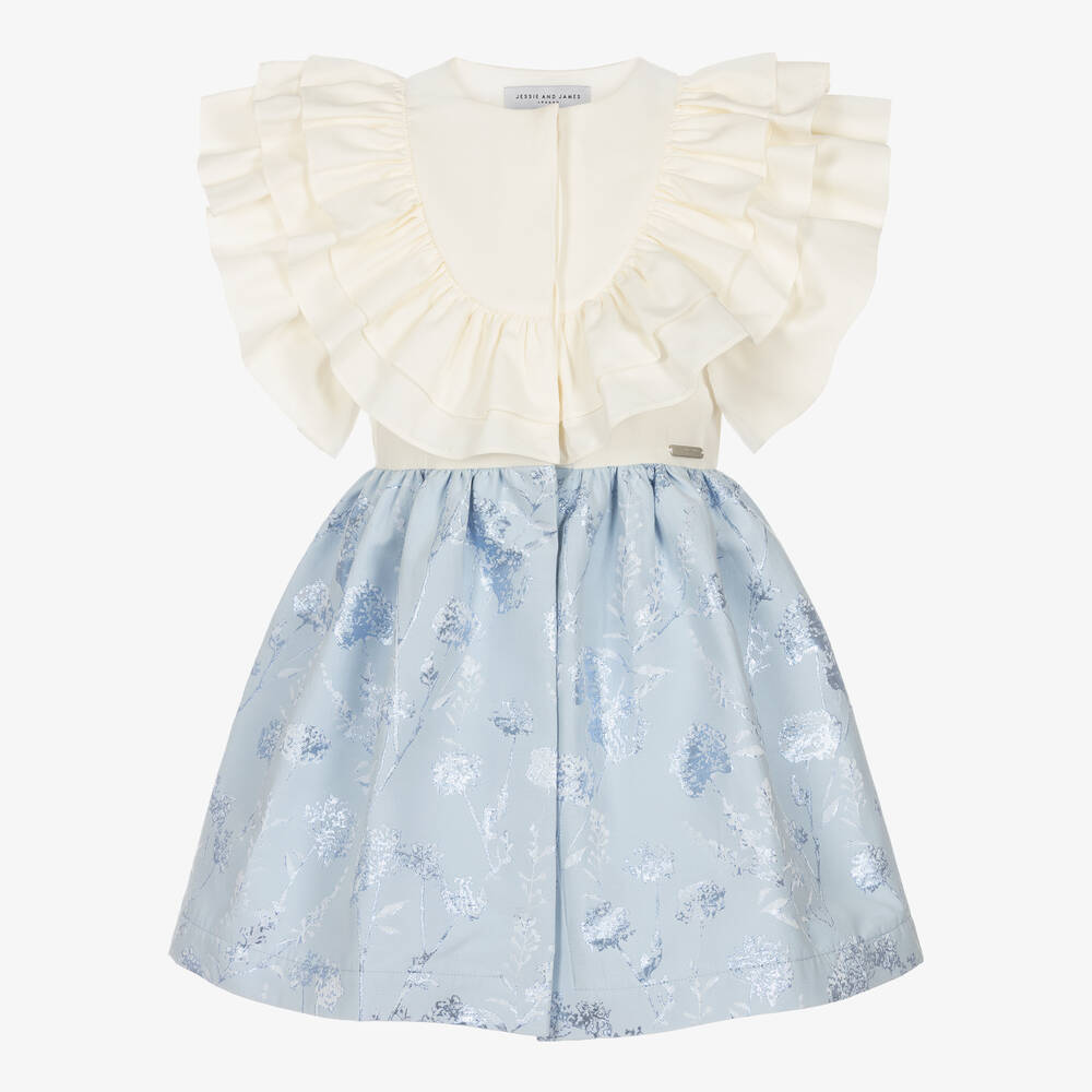 Jessie and James London - Girls Ivory & Blue Dandelion Cotton Dress | Childrensalon