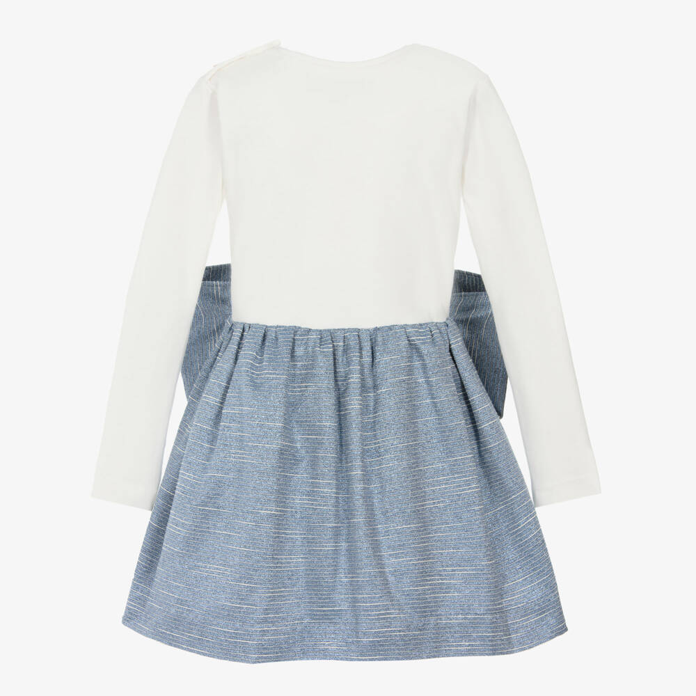 Jessie and James London-Girls Ivory & Blue Dress with Oversized Bow | Childrensalon Outlet