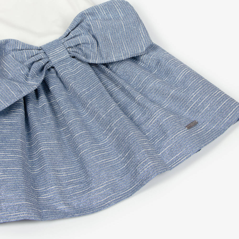 Jessie and James London-Girls Ivory & Blue Dress with Oversized Bow | Childrensalon Outlet