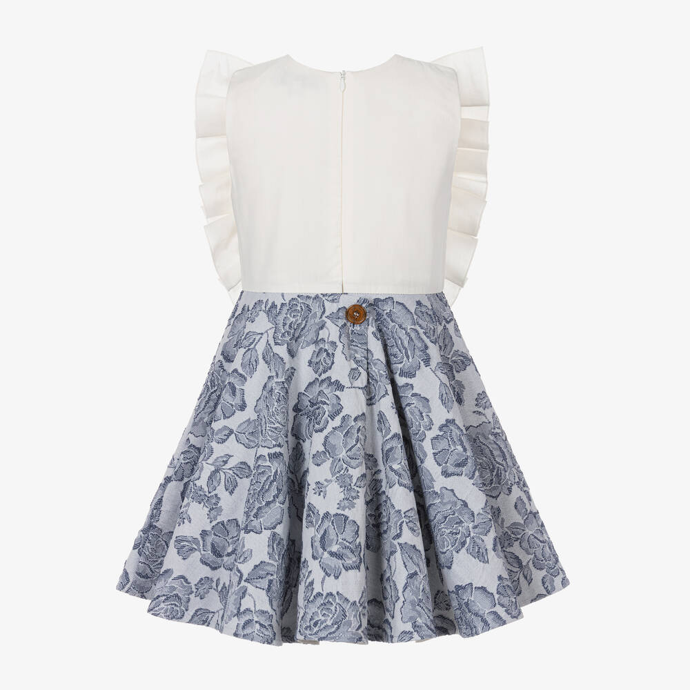 Jessie and James London-Girls Ivory & Blue Floral Cotton Dress | Childrensalon Outlet