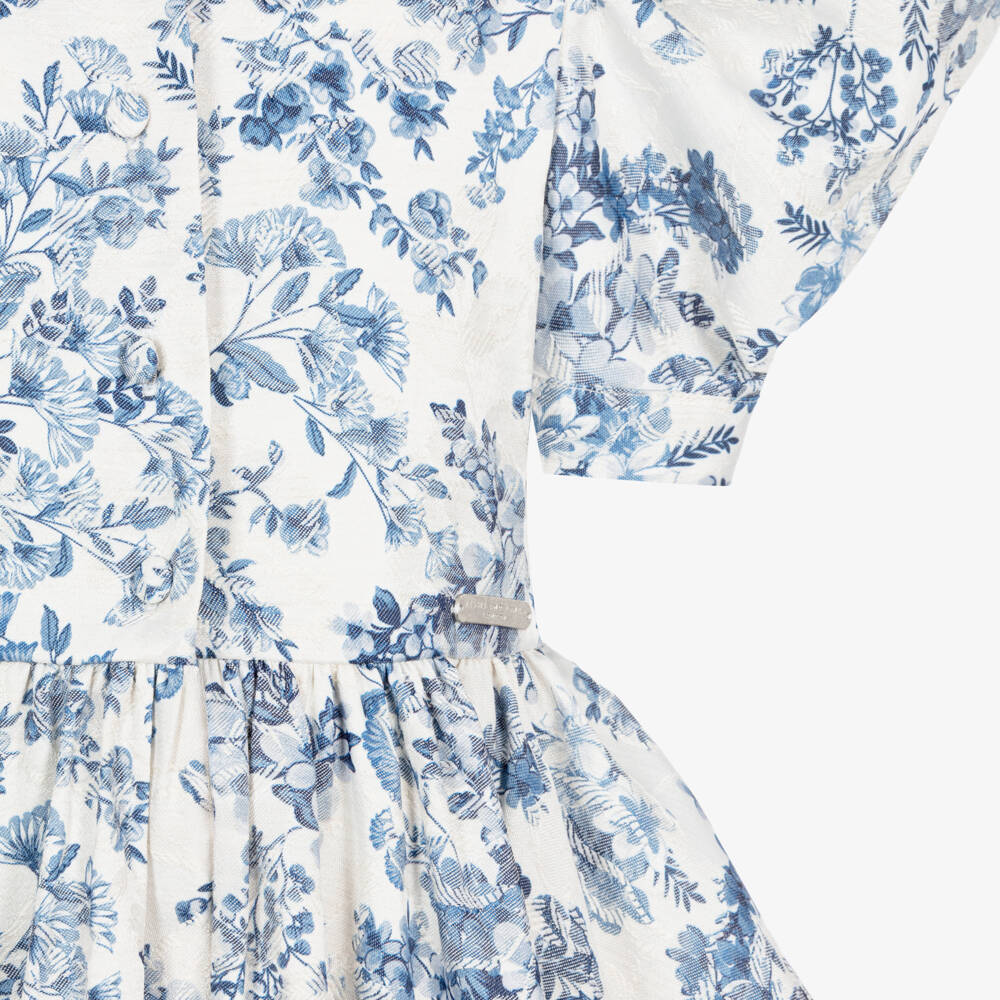 Jessie and James London-Girls Ivory & Blue Floral Jacquard Dress | Childrensalon Outlet