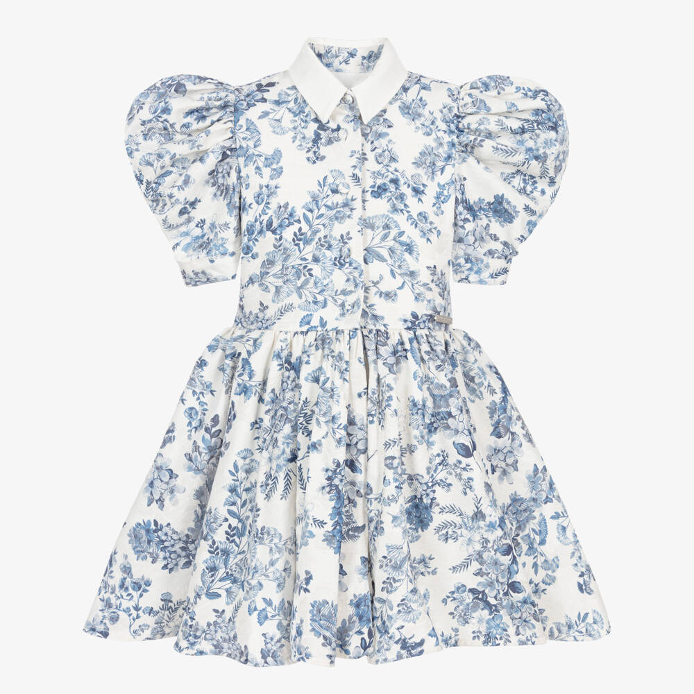 Jessie and James London-Girls Ivory & Blue Floral Jacquard Dress | Childrensalon Outlet