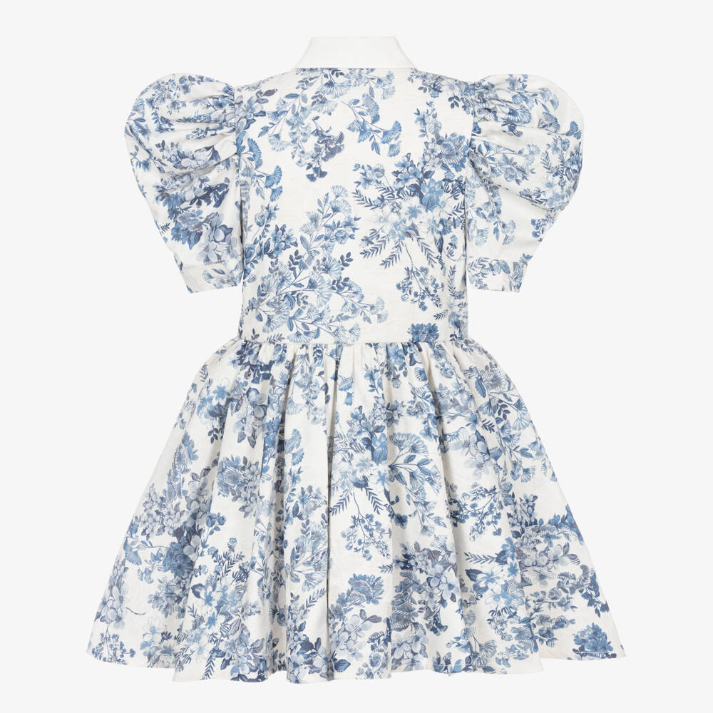 Jessie and James London-Girls Ivory & Blue Floral Jacquard Dress | Childrensalon Outlet