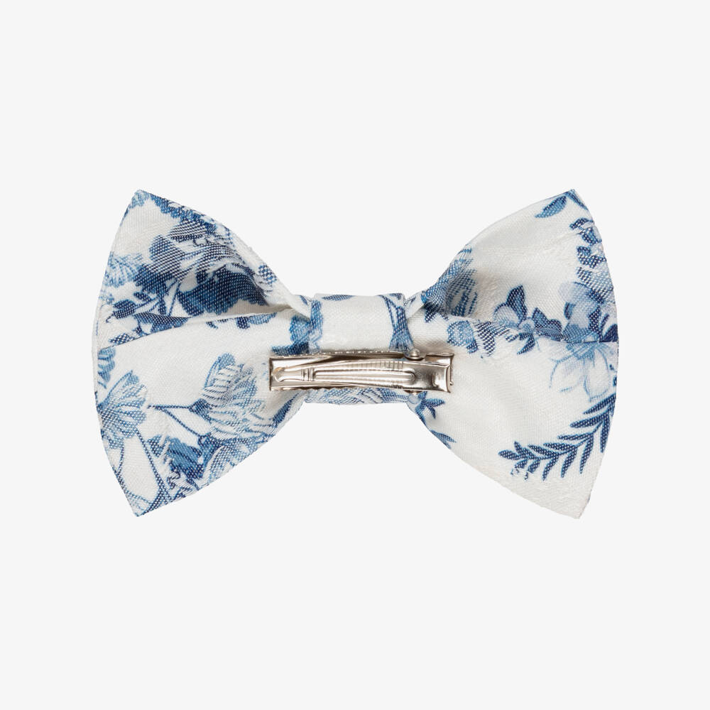 Jessie and James London-Girls Ivory & Blue Floral Jacquard Hair Clip (12cm) | Childrensalon Outlet