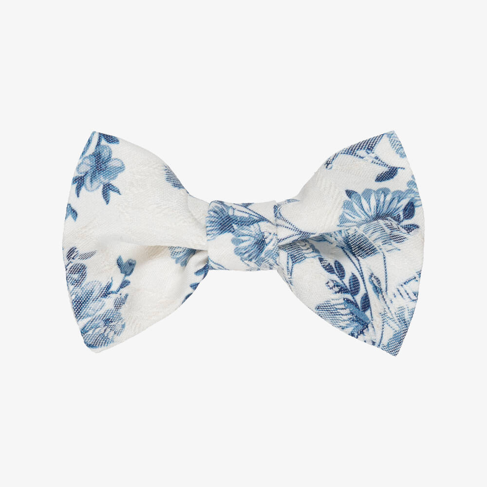 Jessie and James London-Girls Ivory & Blue Floral Jacquard Hair Clip (12cm) | Childrensalon Outlet