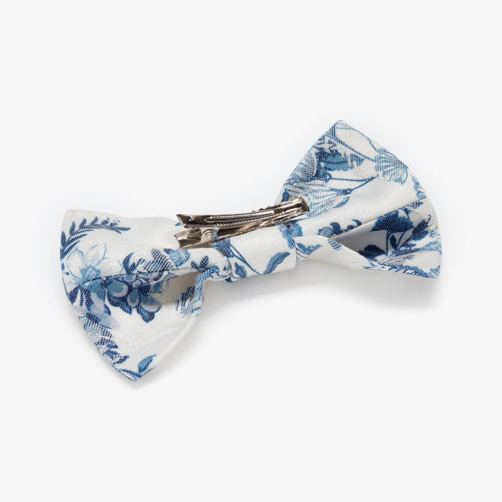 Jessie and James London-Girls Ivory & Blue Floral Jacquard Hair Clip (12cm) | Childrensalon Outlet