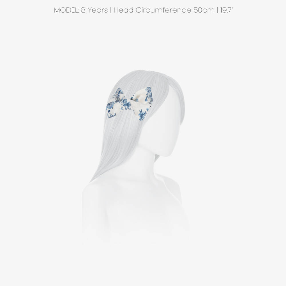 Jessie and James London-Girls Ivory & Blue Floral Jacquard Hair Clip (12cm) | Childrensalon Outlet