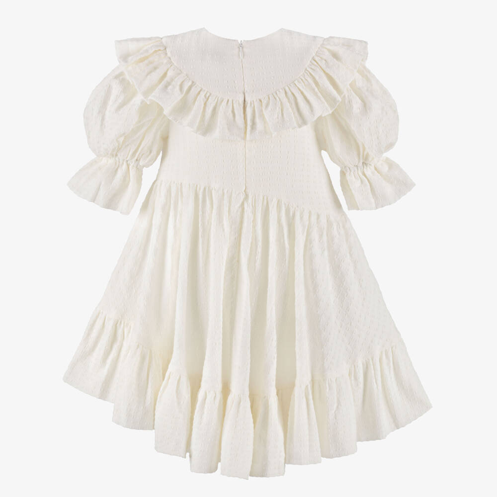 Jessie and James London-فستان قطن بطبقات وقصّة غير متماثلة لون عاجي | Childrensalon Outlet