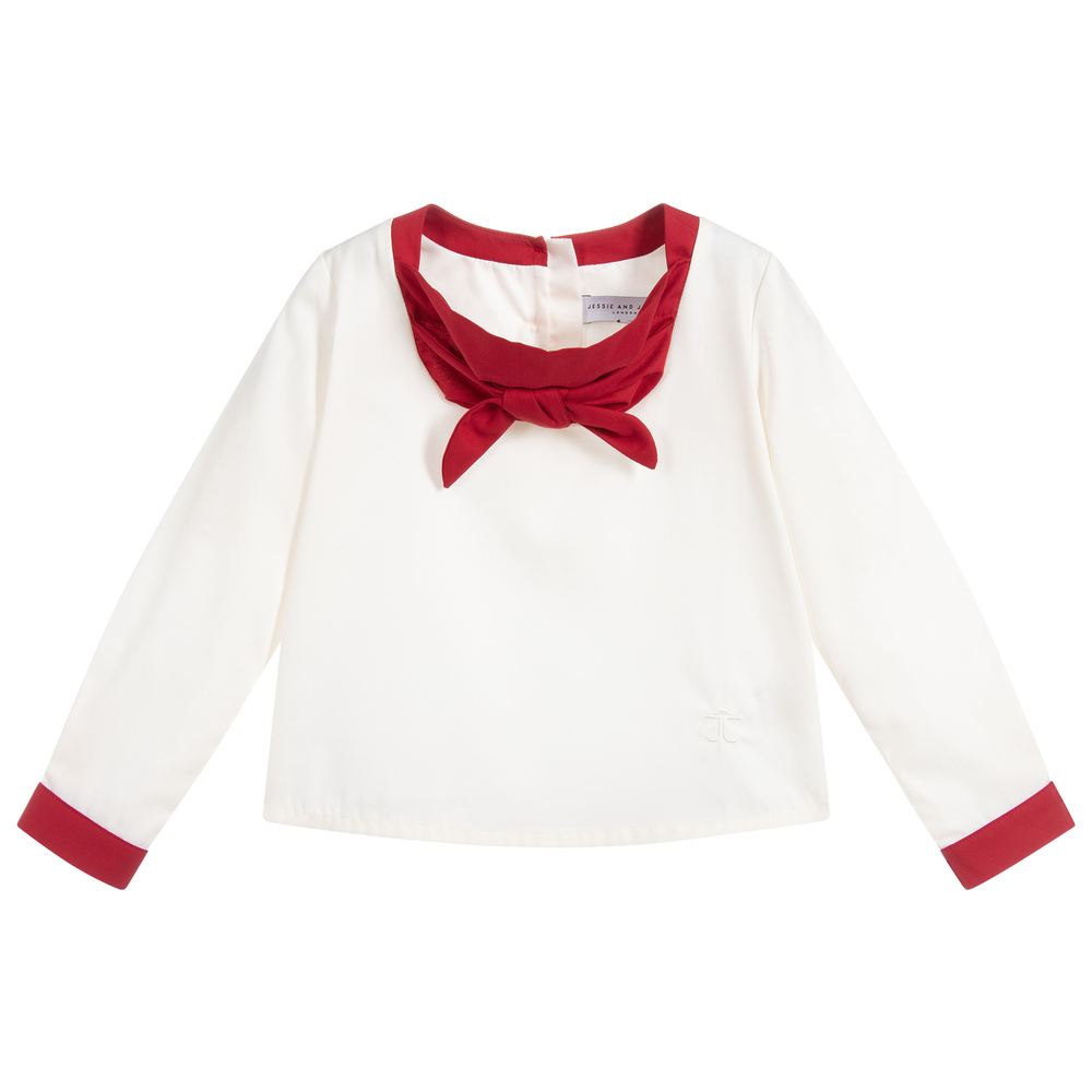 Jessie and James London - Girls Ivory Cotton Blouse  | Childrensalon