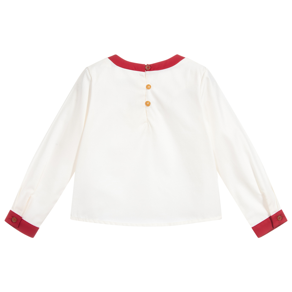 Jessie and James London-بلوز قطن لون عاجي وأحمر | Childrensalon Outlet
