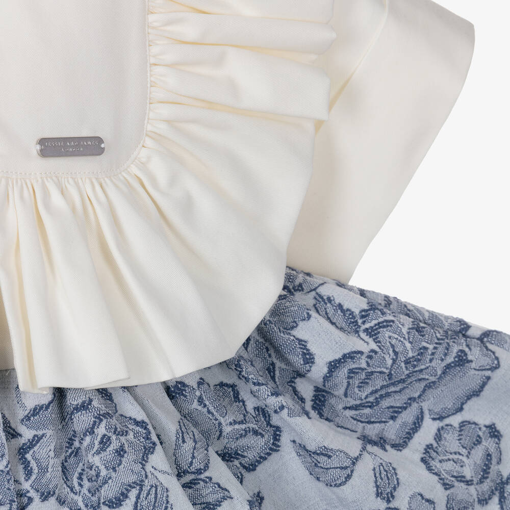 Jessie and James London-Girls Ivory Cotton & Blue Jacquard Dress | Childrensalon Outlet