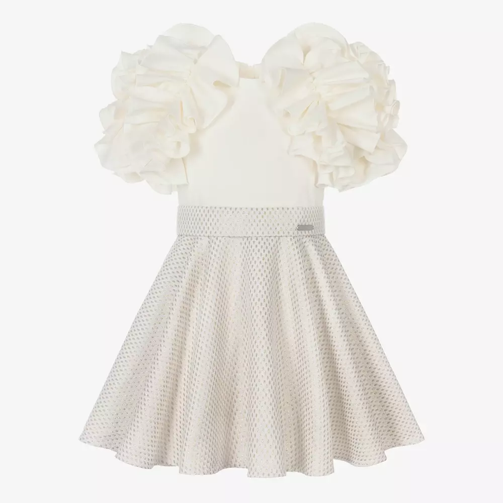 Jessie and James London-Girls Ivory Cotton Dot Jacquard Dress | Childrensalon Outlet