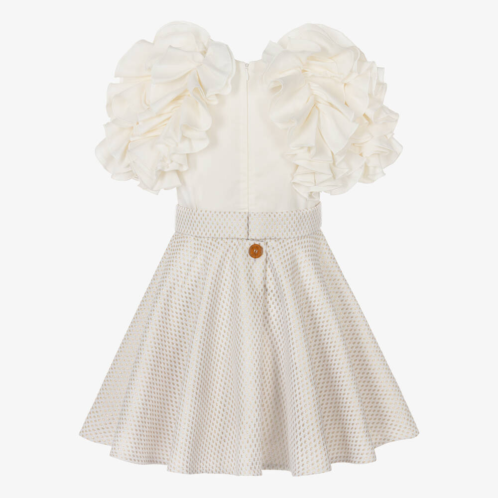 Jessie and James London-Girls Ivory Cotton Dot Jacquard Dress | Childrensalon Outlet
