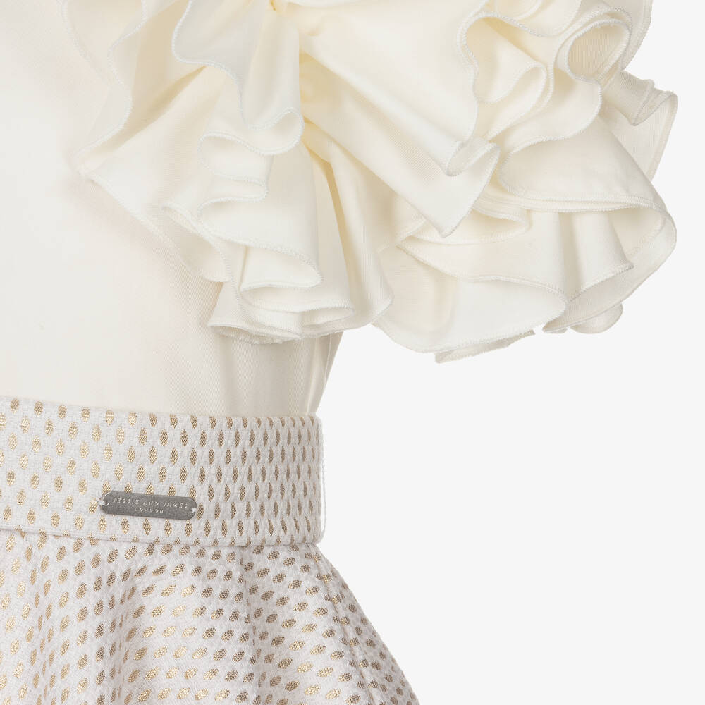 Jessie and James London-Girls Ivory Cotton Dot Jacquard Dress | Childrensalon Outlet