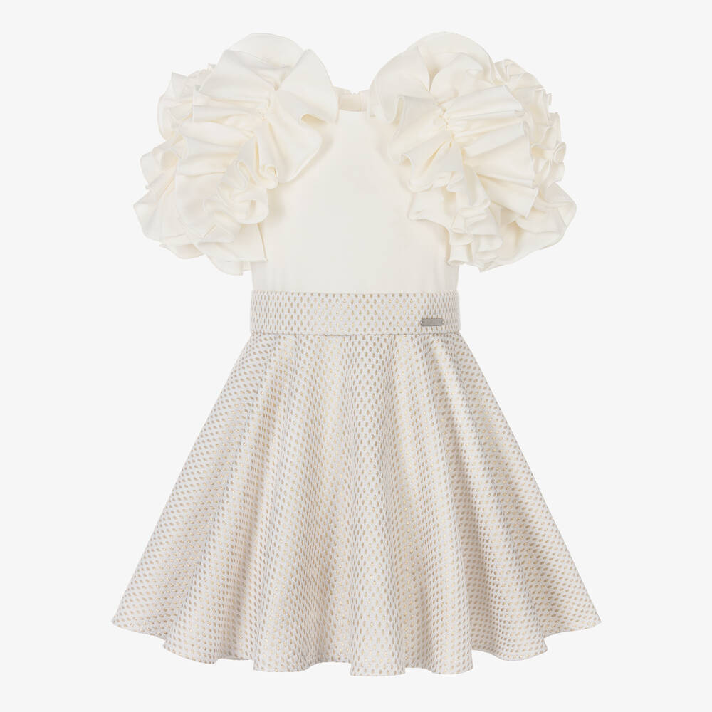 Jessie and James London-Girls Ivory Cotton Dot Jacquard Dress | Childrensalon Outlet