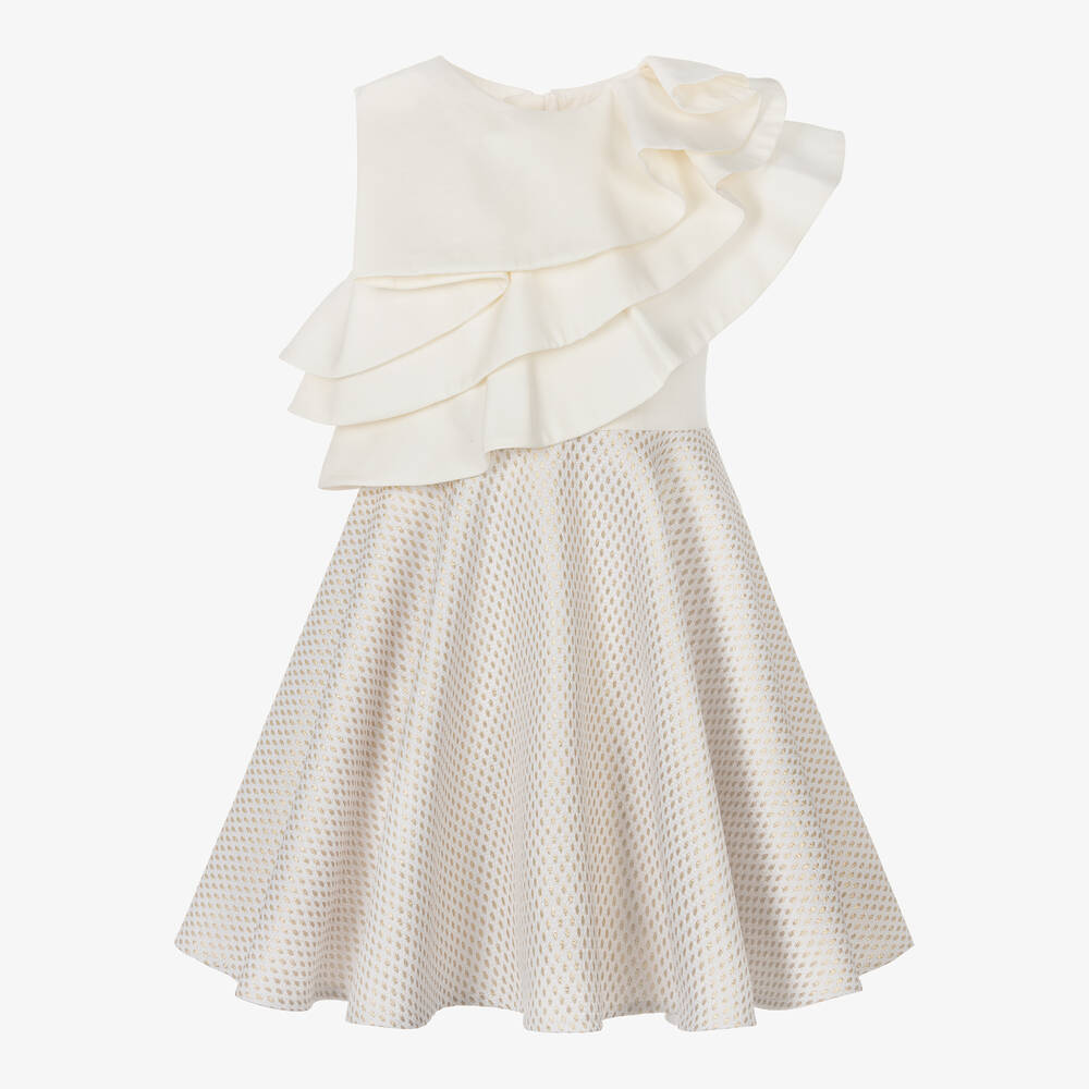 Jessie and James London-Girls Ivory Cotton Dot Jacquard Dress | Childrensalon Outlet