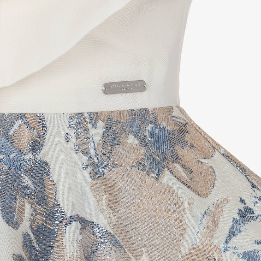 جيسي آند جيمس لندن-فستان قطن تويل وجاكارد لون عاجي بطبعة ورود | Childrensalon Outlet