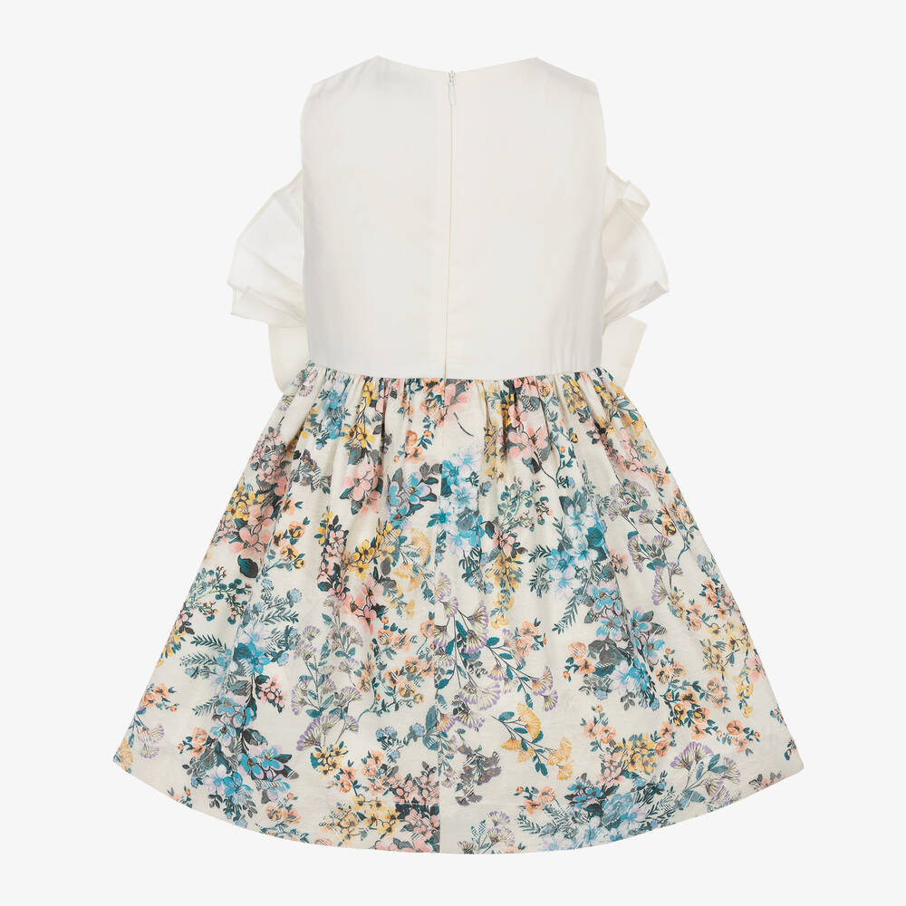 Jessie and James London-Girls Ivory Cotton Floral Jacquard Dress | Childrensalon Outlet