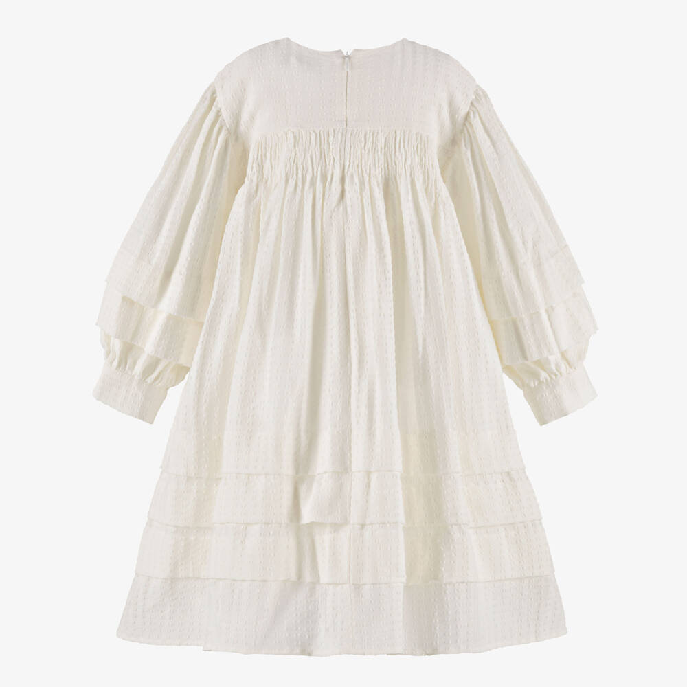 Jessie and James London-Girls Ivory Cotton Ruched Dress | Childrensalon Outlet