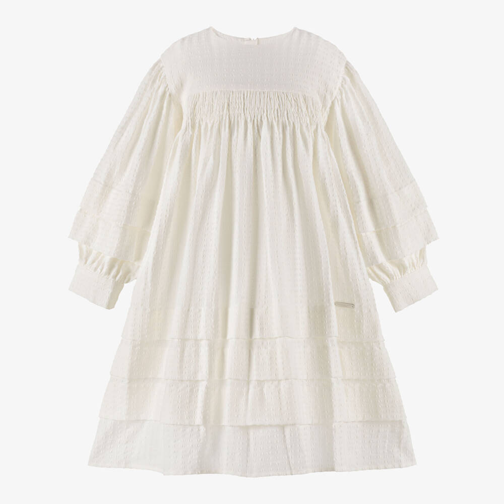 Jessie and James London-Girls Ivory Cotton Ruched Dress | Childrensalon Outlet