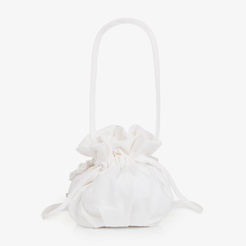 Jessie and James London-Girls Ivory Drawstring Handbag with 3D Flowers | Childrensalon Outlet