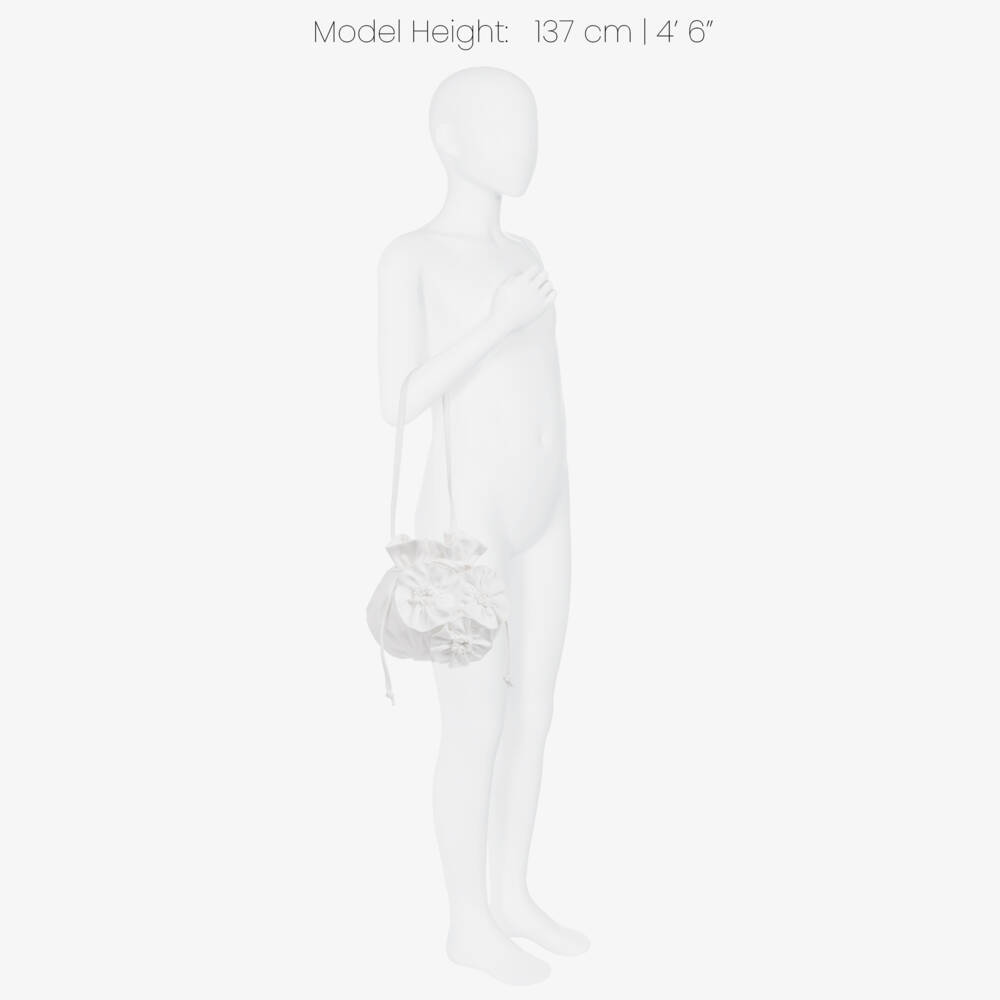Jessie and James London-Girls Ivory Drawstring Handbag with 3D Flowers | Childrensalon Outlet