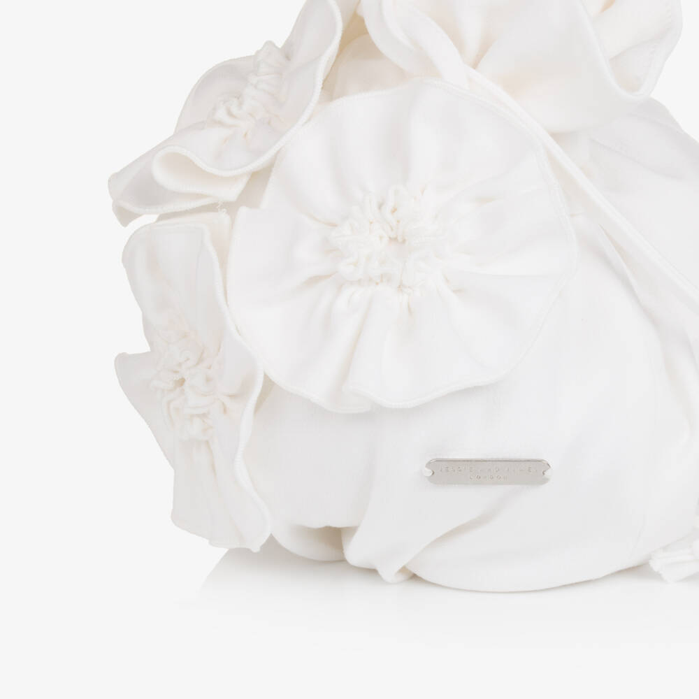 Jessie and James London-Girls Ivory Drawstring Handbag with 3D Flowers | Childrensalon Outlet