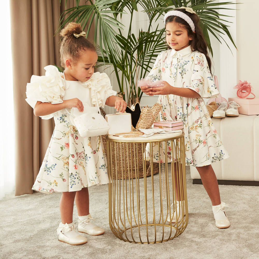 Jessie and James London-Girls Ivory Elegance Jacquard Dress | Childrensalon Outlet