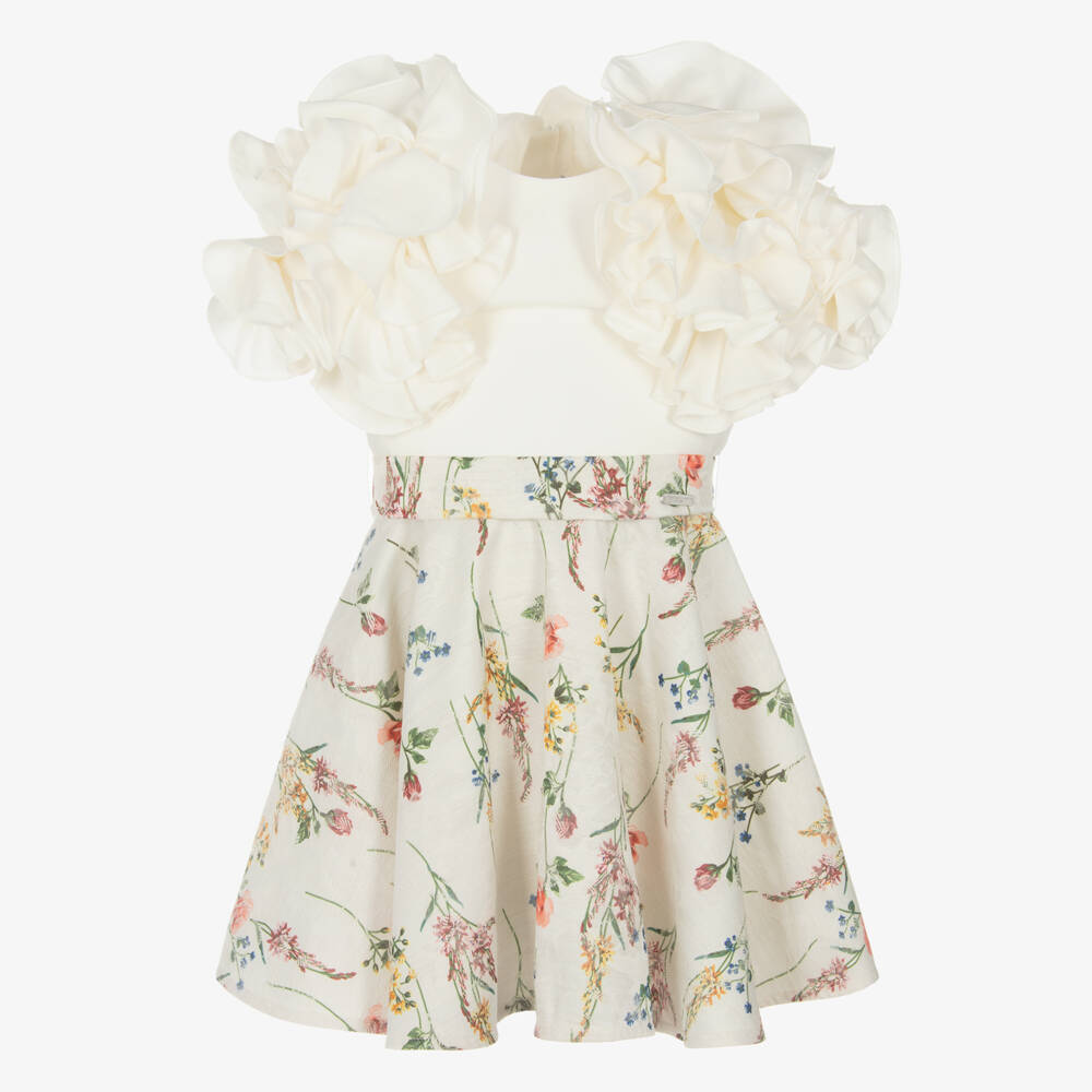 Jessie and James London-Girls Ivory Elegance Jacquard Dress | Childrensalon Outlet