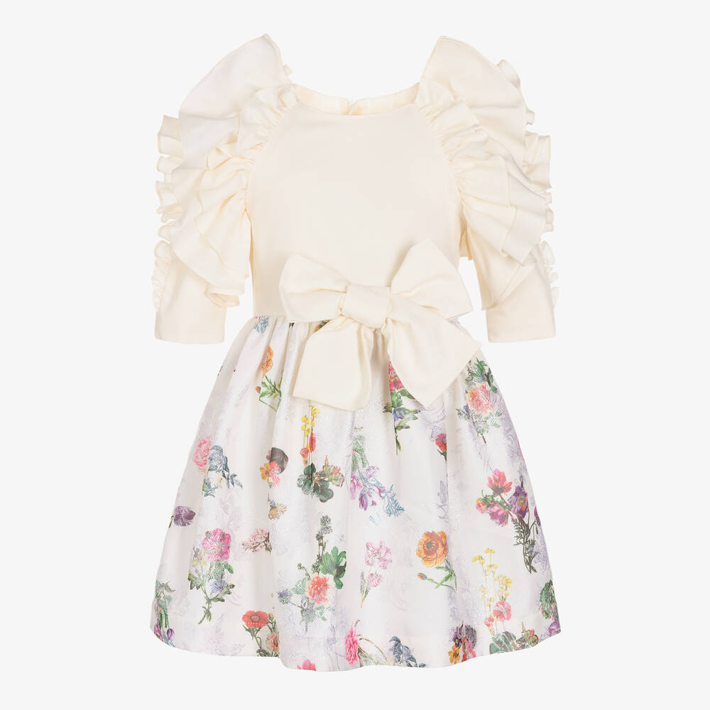 Jessie and James London - Girls Ivory Floral Brocade Dress | Childrensalon