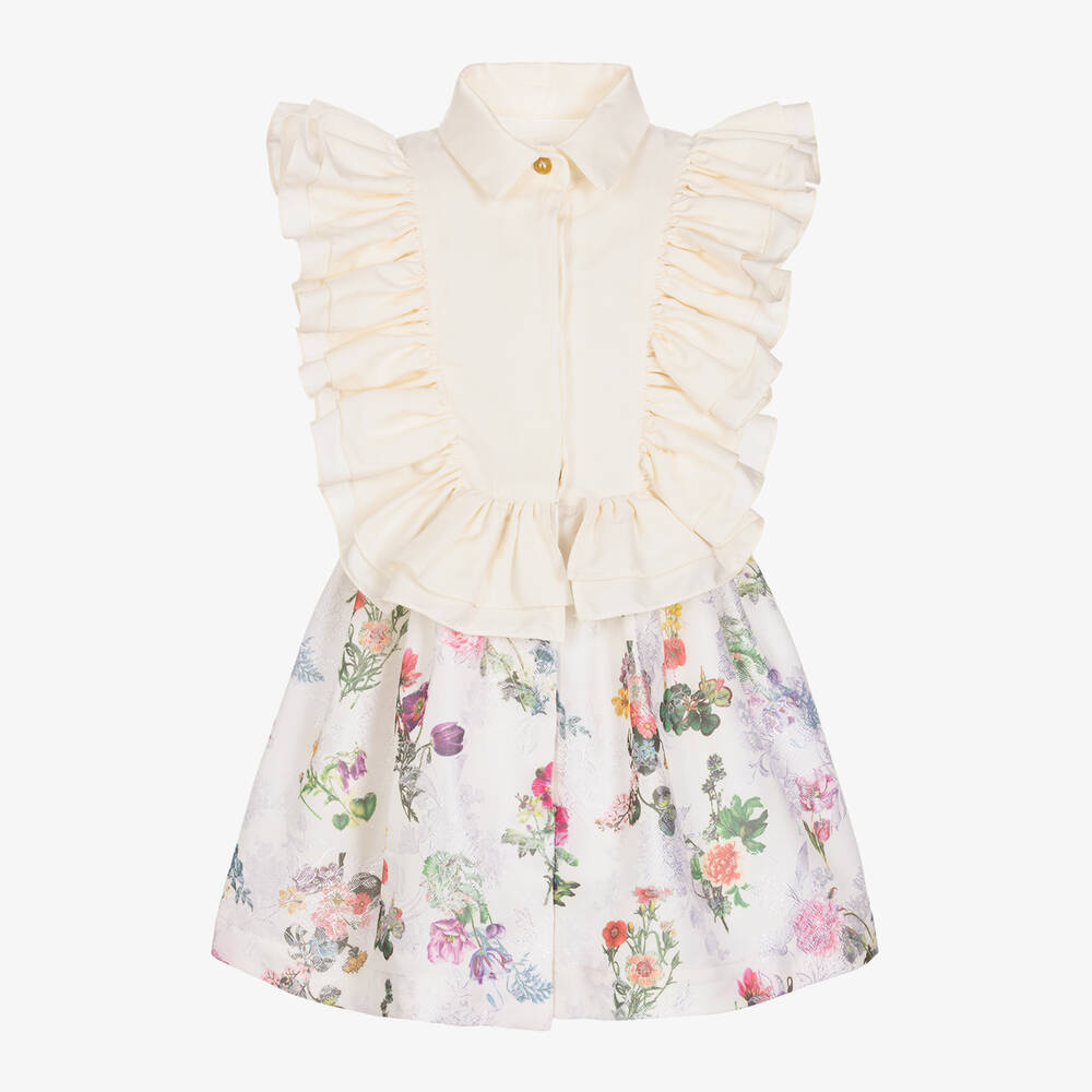 Jessie and James London - Girls Ivory Floral Brocade Dress | Childrensalon