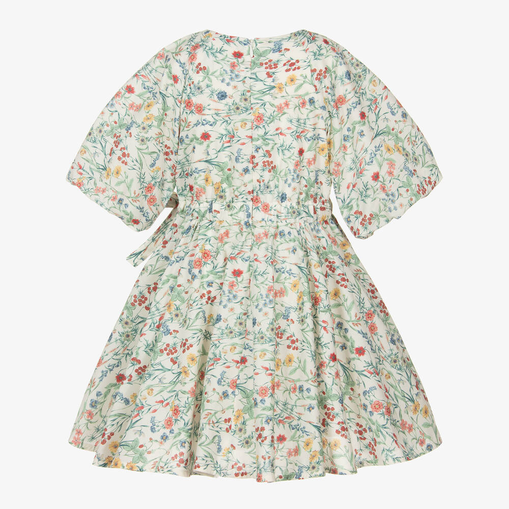 Jessie and James London-Girls Ivory Floral Cotton Dress | Childrensalon Outlet