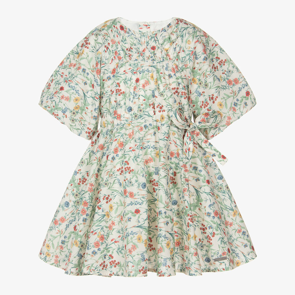 Jessie and James London-فستان قطن بوبلين لون عاجي بطبعة ورود | Childrensalon Outlet