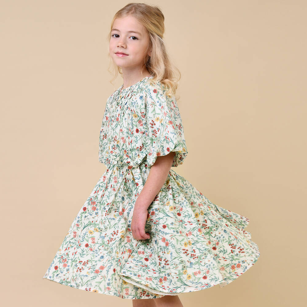 Jessie and James London-Girls Ivory Floral Cotton Dress | Childrensalon Outlet
