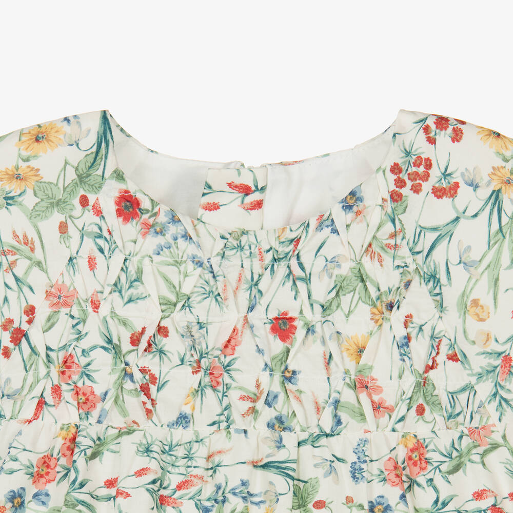 Jessie and James London-Girls Ivory Floral Cotton Dress | Childrensalon Outlet