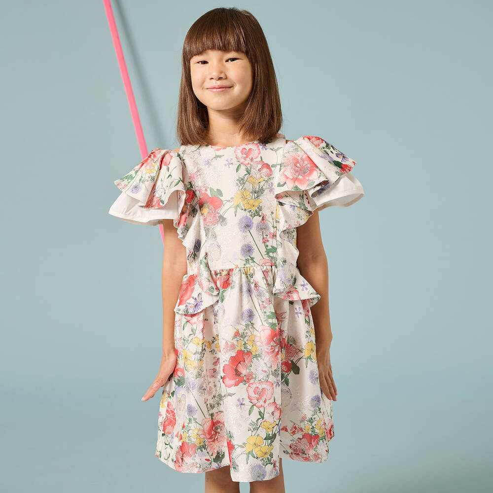Jessie and James London-Girls Ivory Floral Dress | Childrensalon Outlet