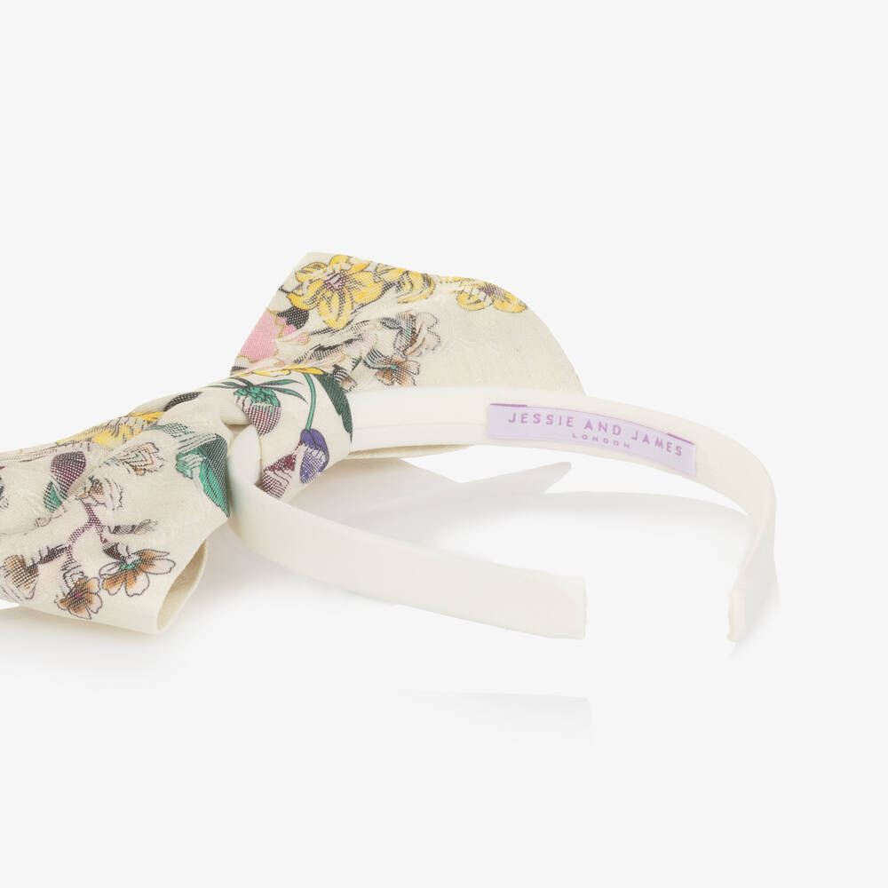 Jessie and James London-Girls Ivory Floral Jacquard Bow Hairband | Childrensalon Outlet