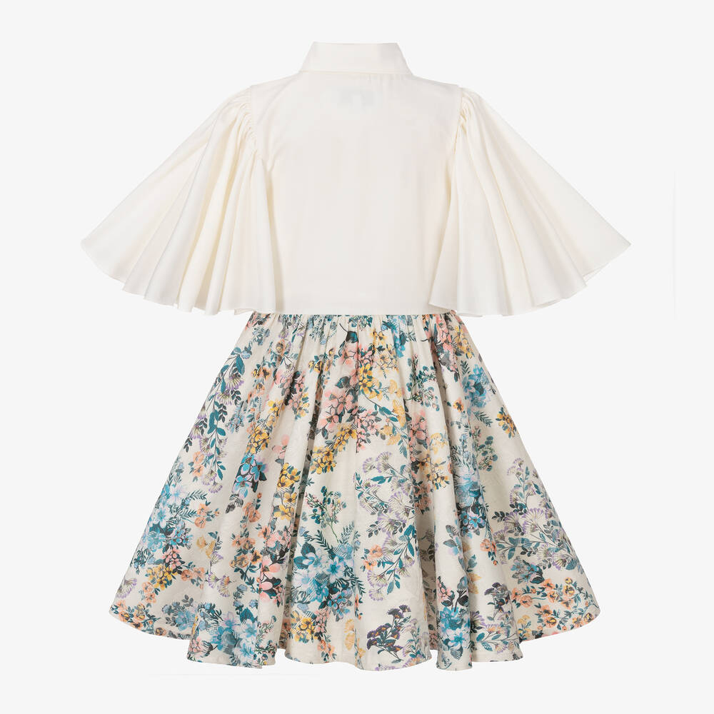 Jessie and James London-Girls Ivory Floral Jacquard Dress | Childrensalon Outlet