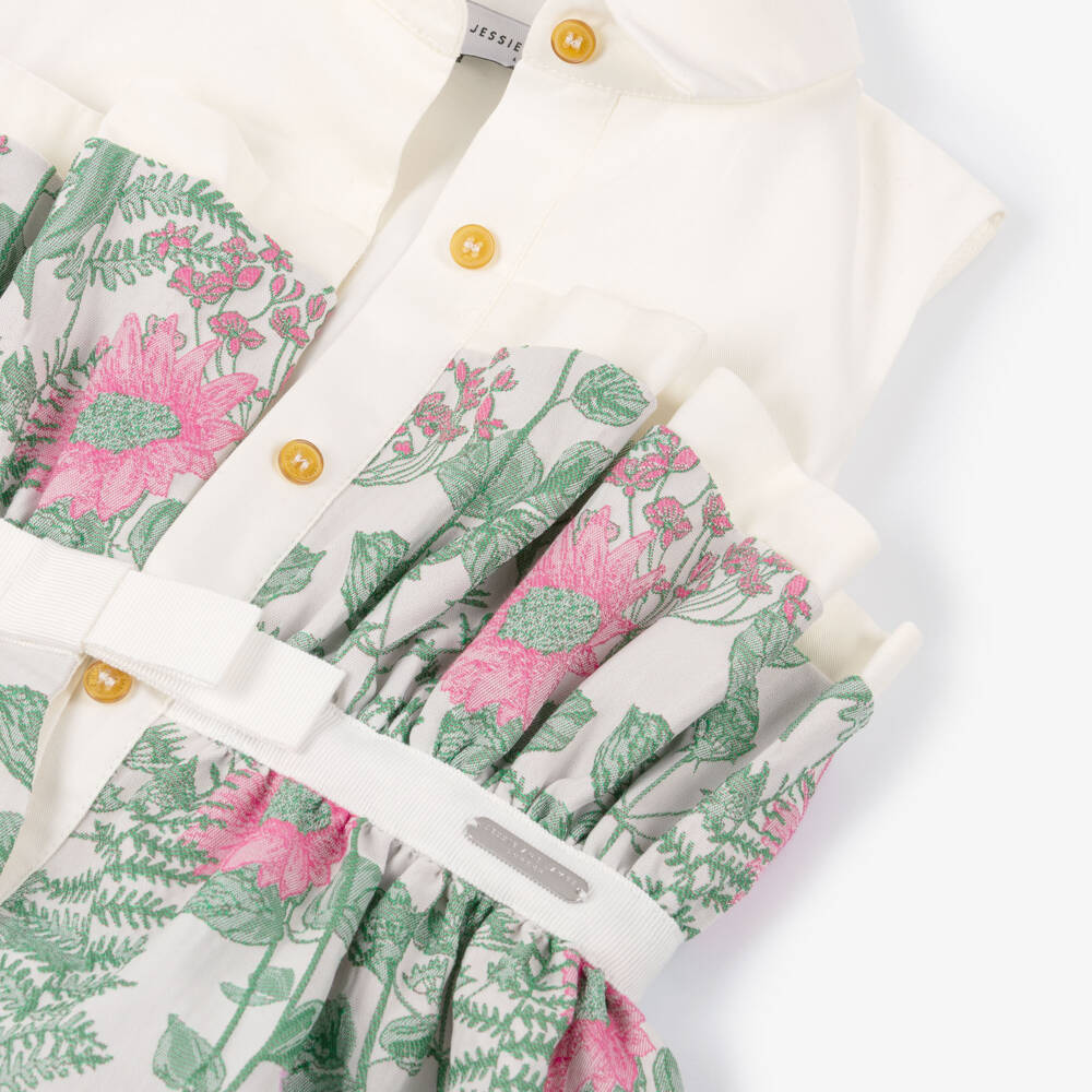 Jessie and James London-Girls Ivory Floral Jacquard Dress | Childrensalon Outlet