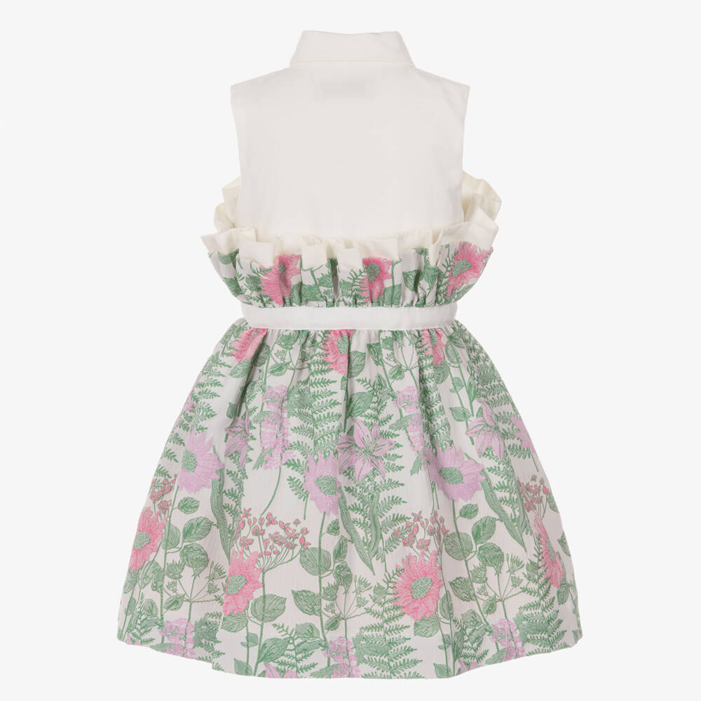 Jessie and James London-Girls Ivory Floral Jacquard Dress | Childrensalon Outlet