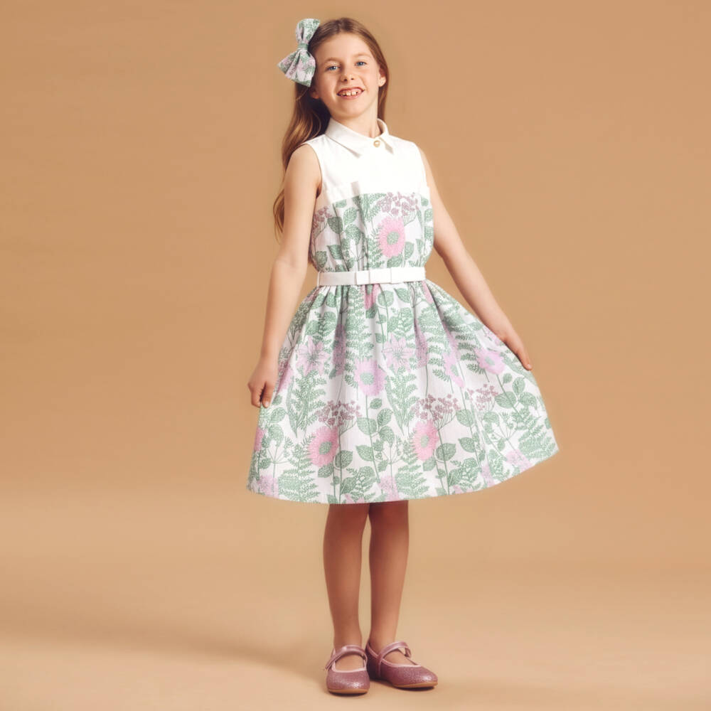 Jessie and James London-Girls Ivory Floral Jacquard Dress | Childrensalon Outlet