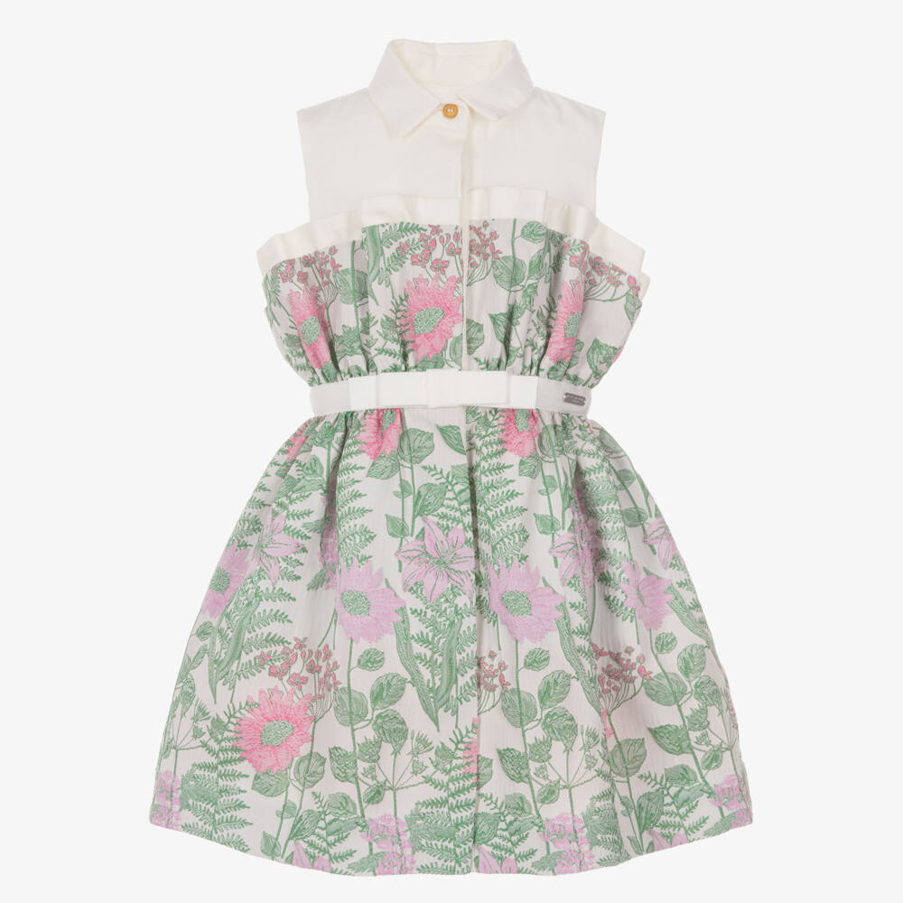 Jessie and James London-Girls Ivory Floral Jacquard Dress | Childrensalon Outlet