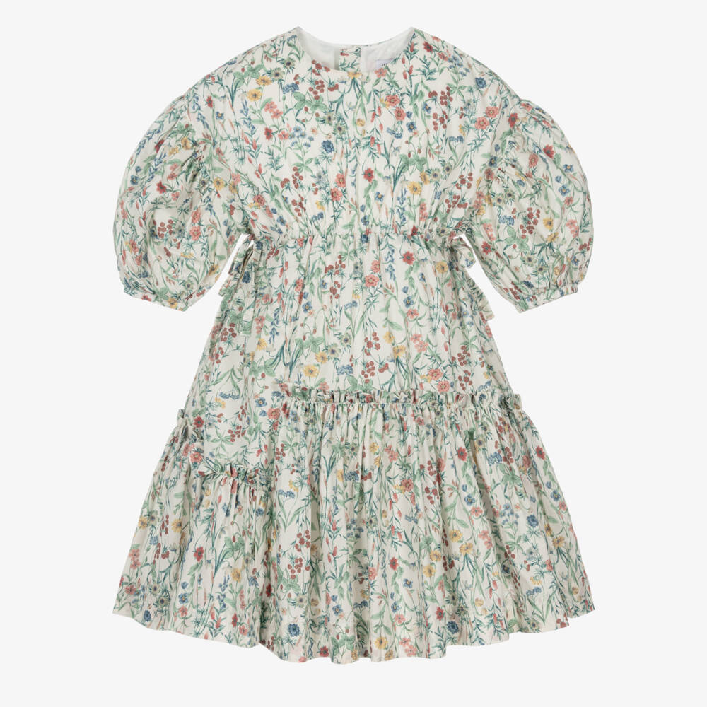 Jessie and James London-Girls Ivory Floral Print Cotton Dress | Childrensalon Outlet