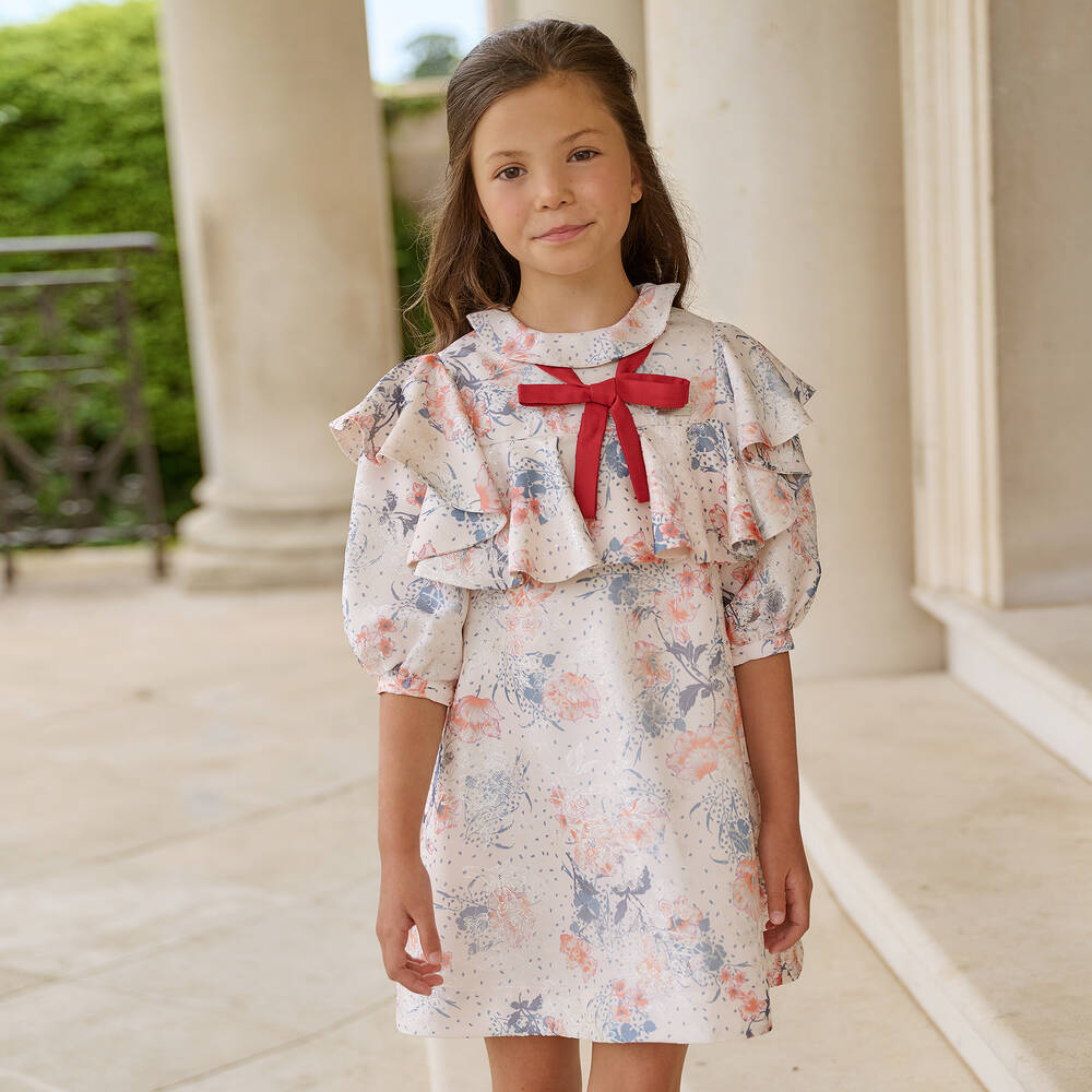 Jessie and James London-Кремовое платье в цветочек с рюшами для девочек | Childrensalon Outlet