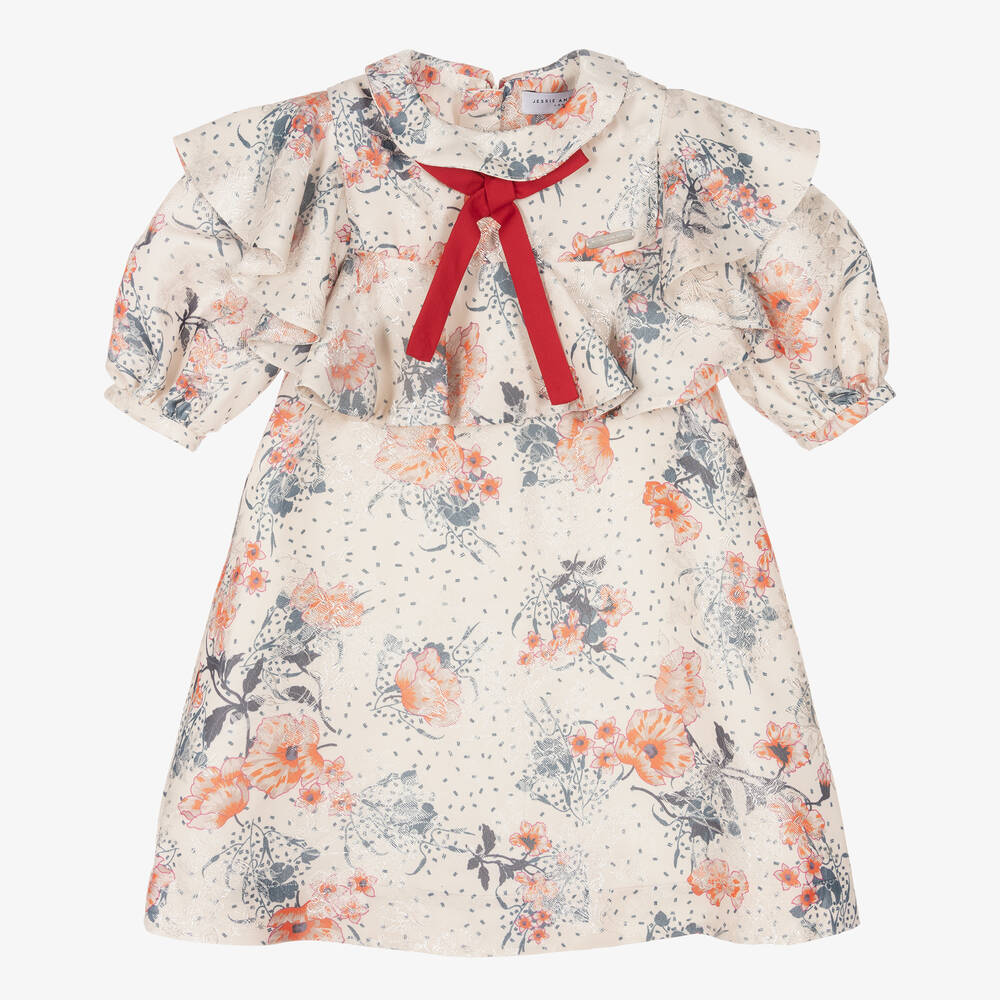 Jessie and James London-Girls Ivory Floral Ruffle Dress | Childrensalon Outlet