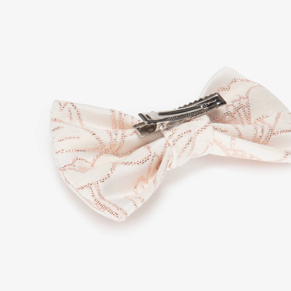 Jessie and James London-Girls Ivory & Glittery Pink Floral Jacquard Hair Clip | Childrensalon Outlet