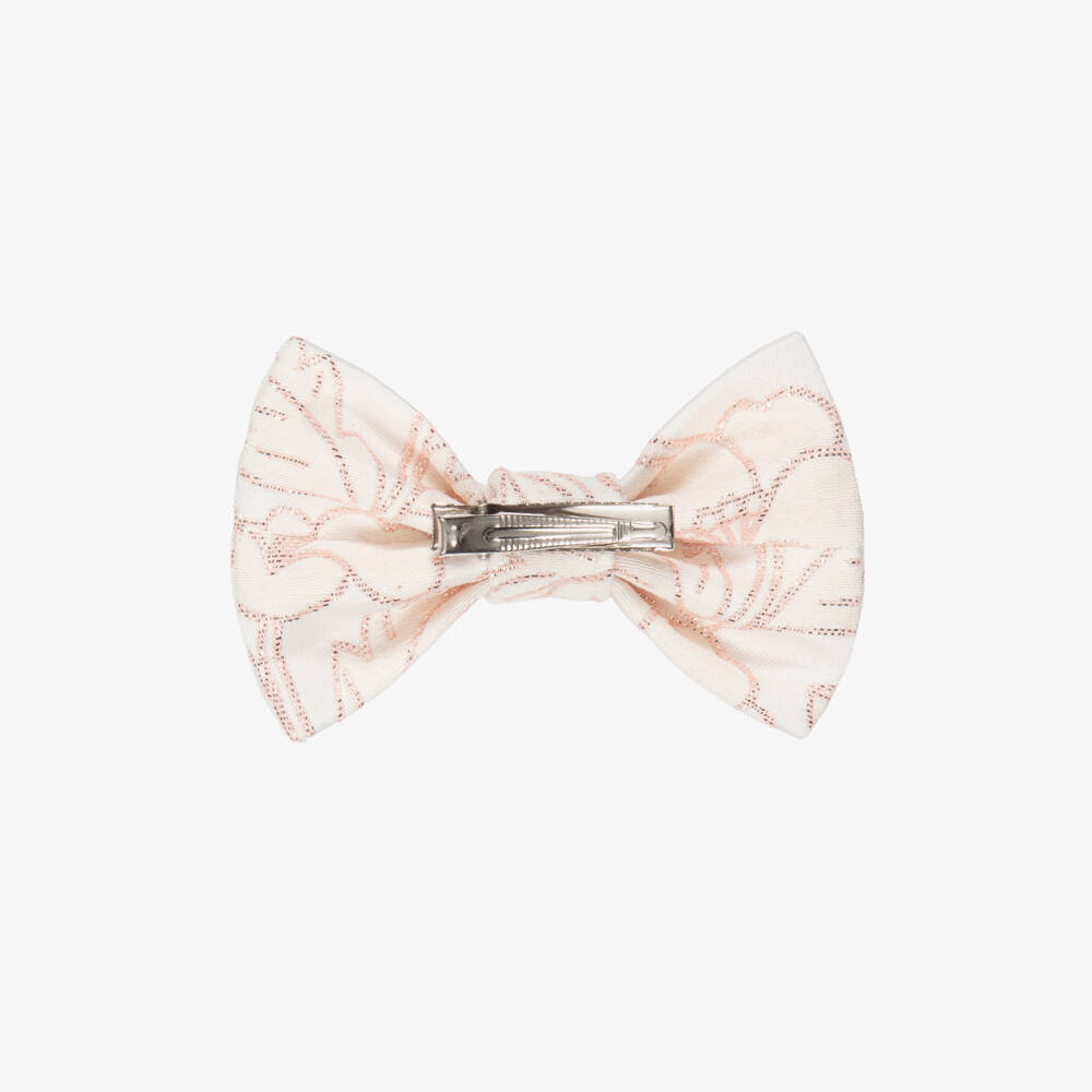 Jessie and James London-Girls Ivory & Glittery Pink Floral Jacquard Hair Clip | Childrensalon Outlet